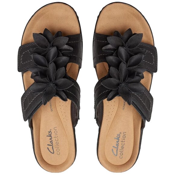 Clarks Womens Merliah Raelyn Flower Wedge Sandals Black Leather 8.5 MSRP $94 - Picture 2 of 4